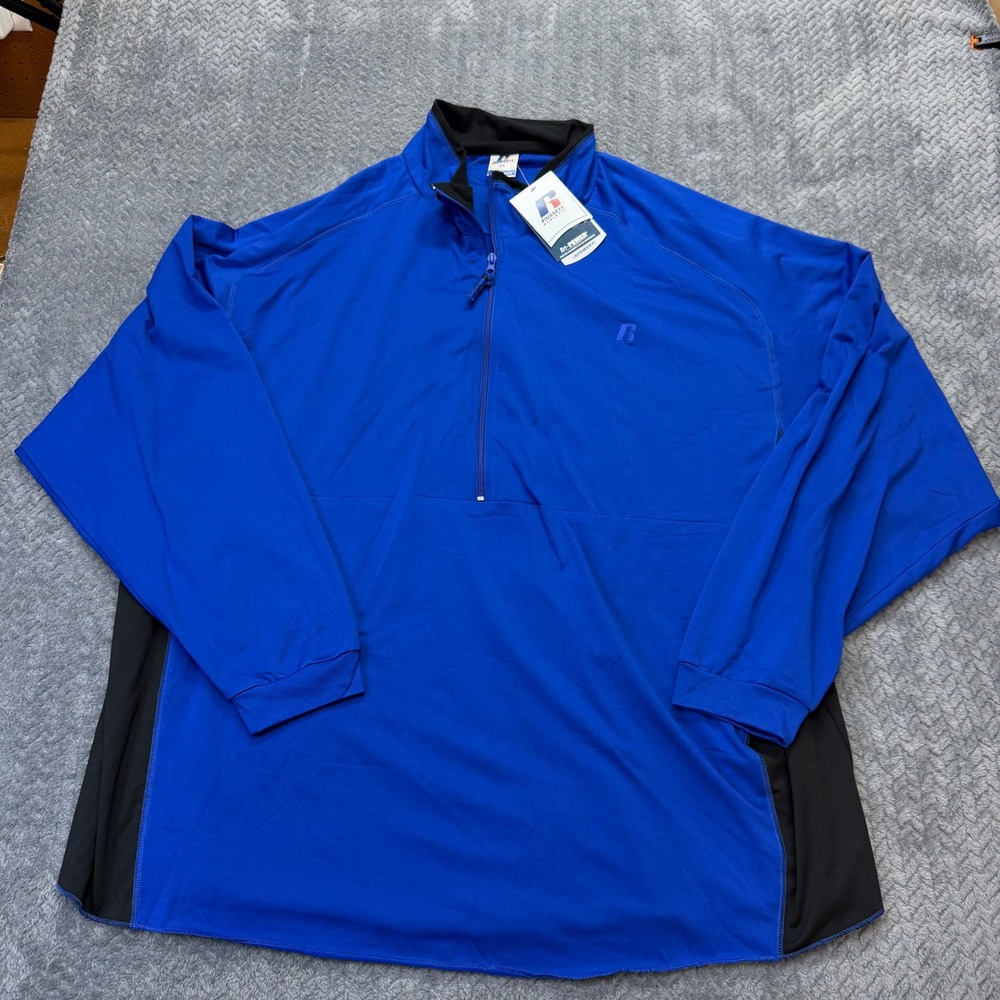 NWT Russell Athletic Pullover Mens 5X 1/4 Zip Blue Black Dri-Power Performance